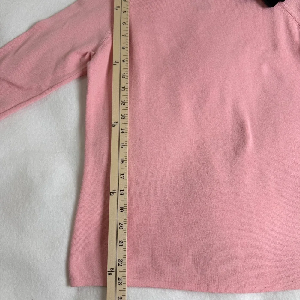 Hampshire Studio Pink Bow Sweater Large Cotton Blend 3/4 Sleeve Vintage Knit Top
